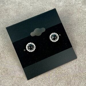 Rare Pandora Sterling Silver Black Spinel & CZ Halo Stud Earrings - Retired